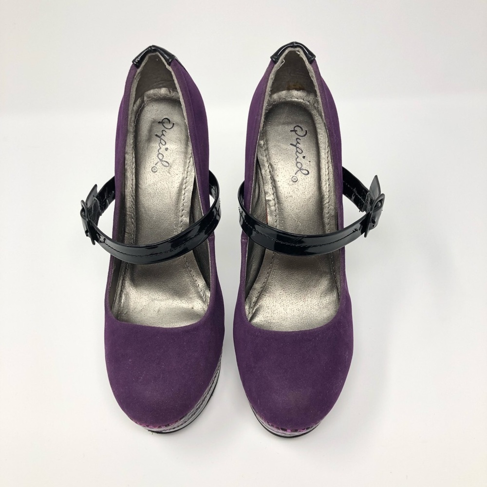 Qupid heels purple & black suede snake skin trim - Picture 4 of 5